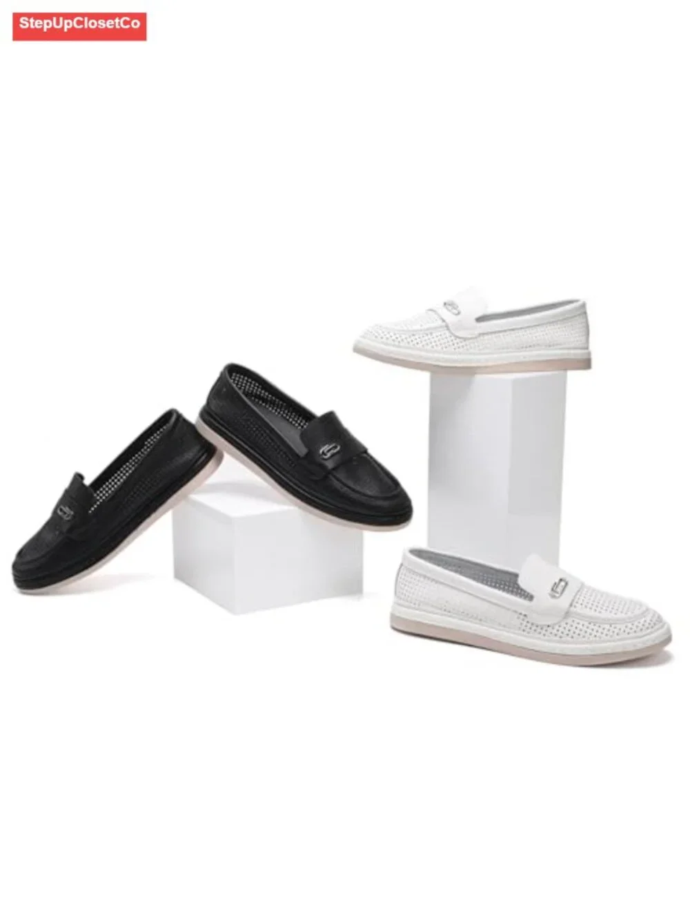 Breathable Perforated Slip-On Sneakers for Women - Lightweight Flexible Sole